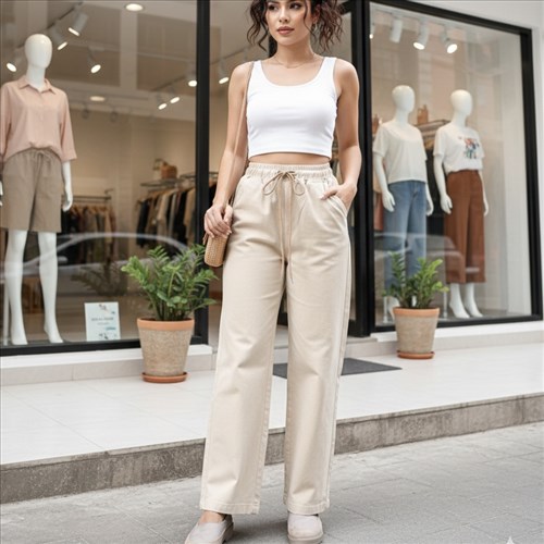 شلوار نیم بگ کتان